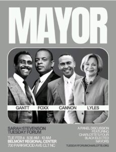 Sarah Stevenson Tuesday Forum:  Charlotte Mayors @ Belmont Regional Center